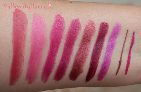 Milani Pinks Milani Purple and Pink Lipstick Swatches not tested on animals cruelty free makeup 