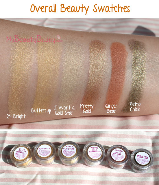 Overall Beauty Gold Swatches Overall Beauty Eyeshadow Swatches Vegan not tested on animals cruelty free makeup cruelty free beauty 
